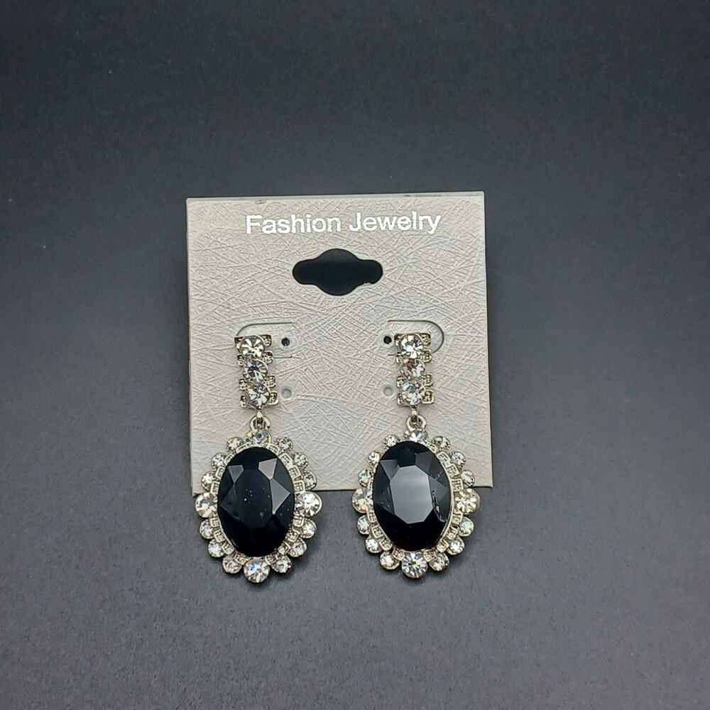 Black Oval Rhinestone Drop Earrings